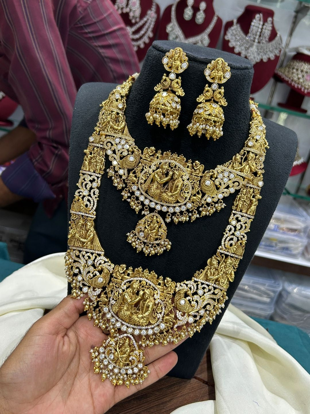 Ishhaara Temple Kundan Long Necklace Set — handcrafted Indian jewellery