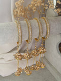 Ishhaara Antique Gold Stone Bangles With Floral Jhumka