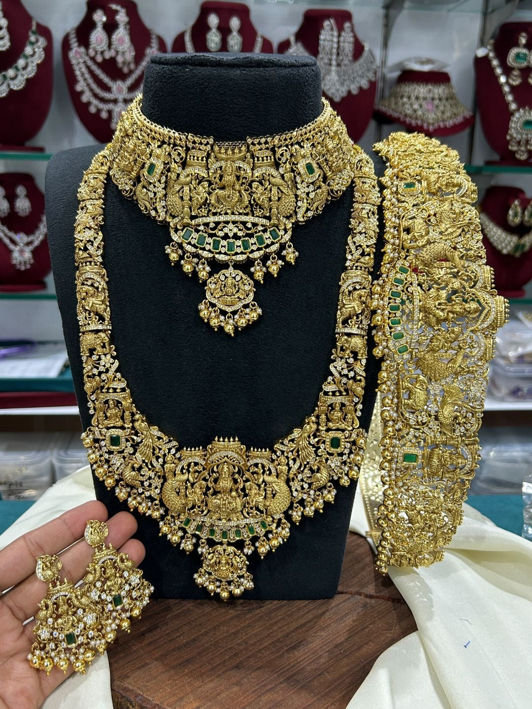 Ishhaara Traditional Temple Kundan Long Necklace Set — handcrafted Indian jewellery