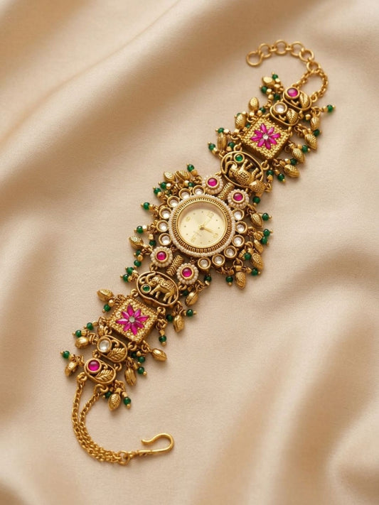 Ishhaara Antique Gold Temple Watch