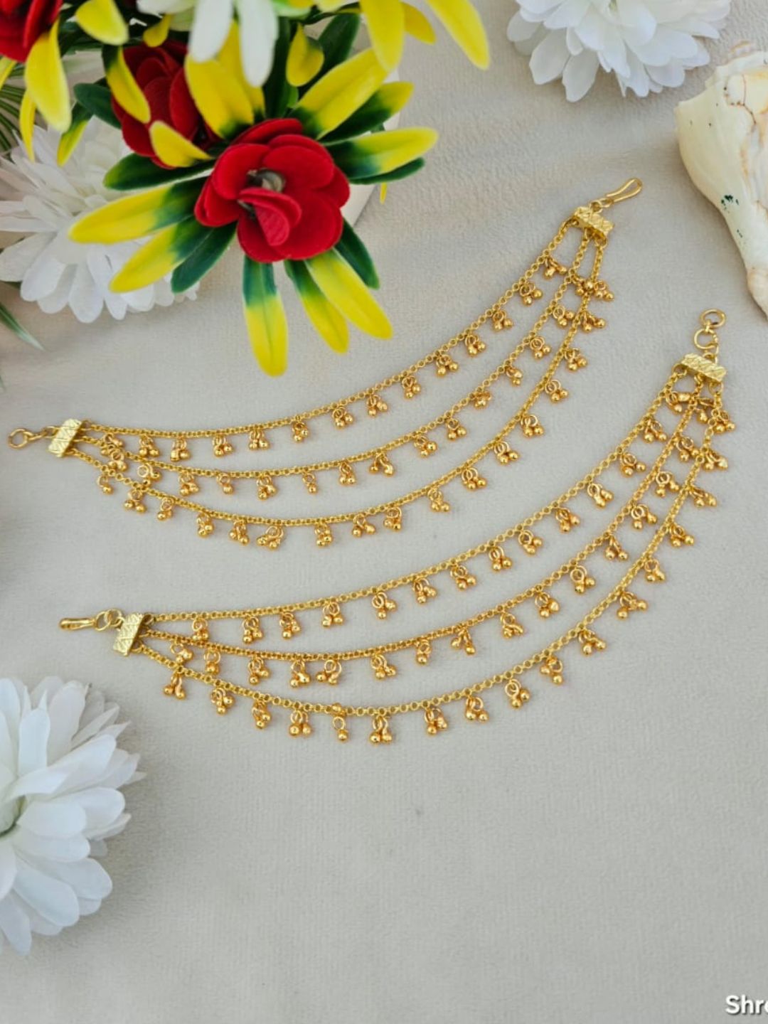 Ishhaara Antique Golden Beads Ear Chains