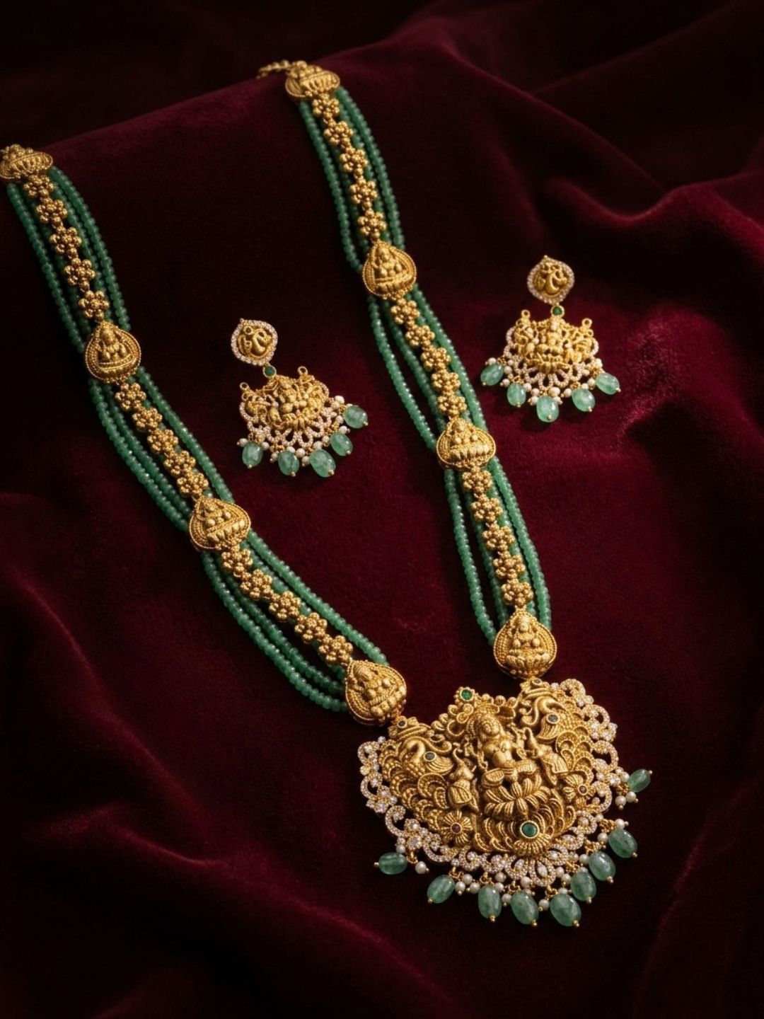 Ishhaara Antique Green Beads Temple Haram