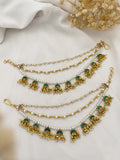 Ishhaara Antique Green Patchi Kundan And Pear Studded Ear Chain