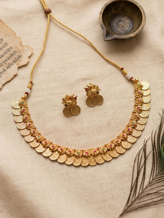Ishhaara Antique Kasu Mala Short Neckalce