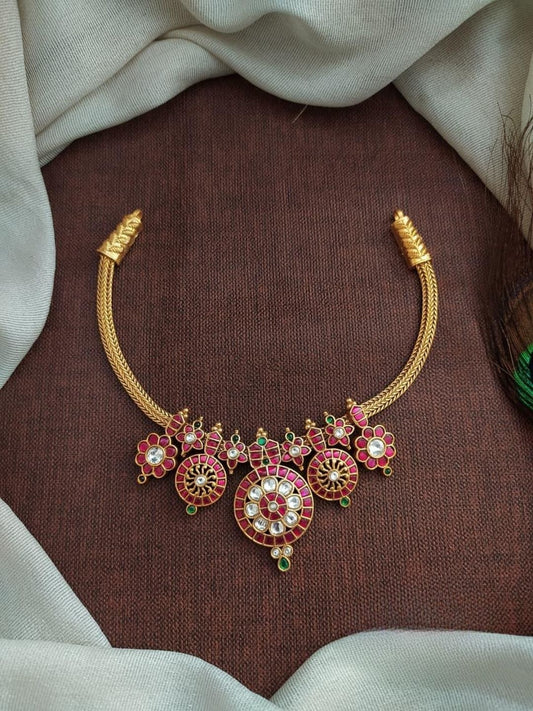Ishhaara Antique Kundan Hasli Necklace - handcrafted Indian jewellery