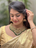 Ishhaara Antique Lakshmi And Green Beads Studded Bridal Choker