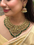 Ishhaara Antique Lakshmi And Green Beads Studded Bridal Choker