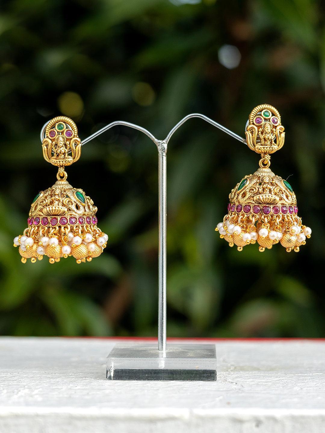 Ishhaara Antique Lakshmi Cutwork Jhumkas