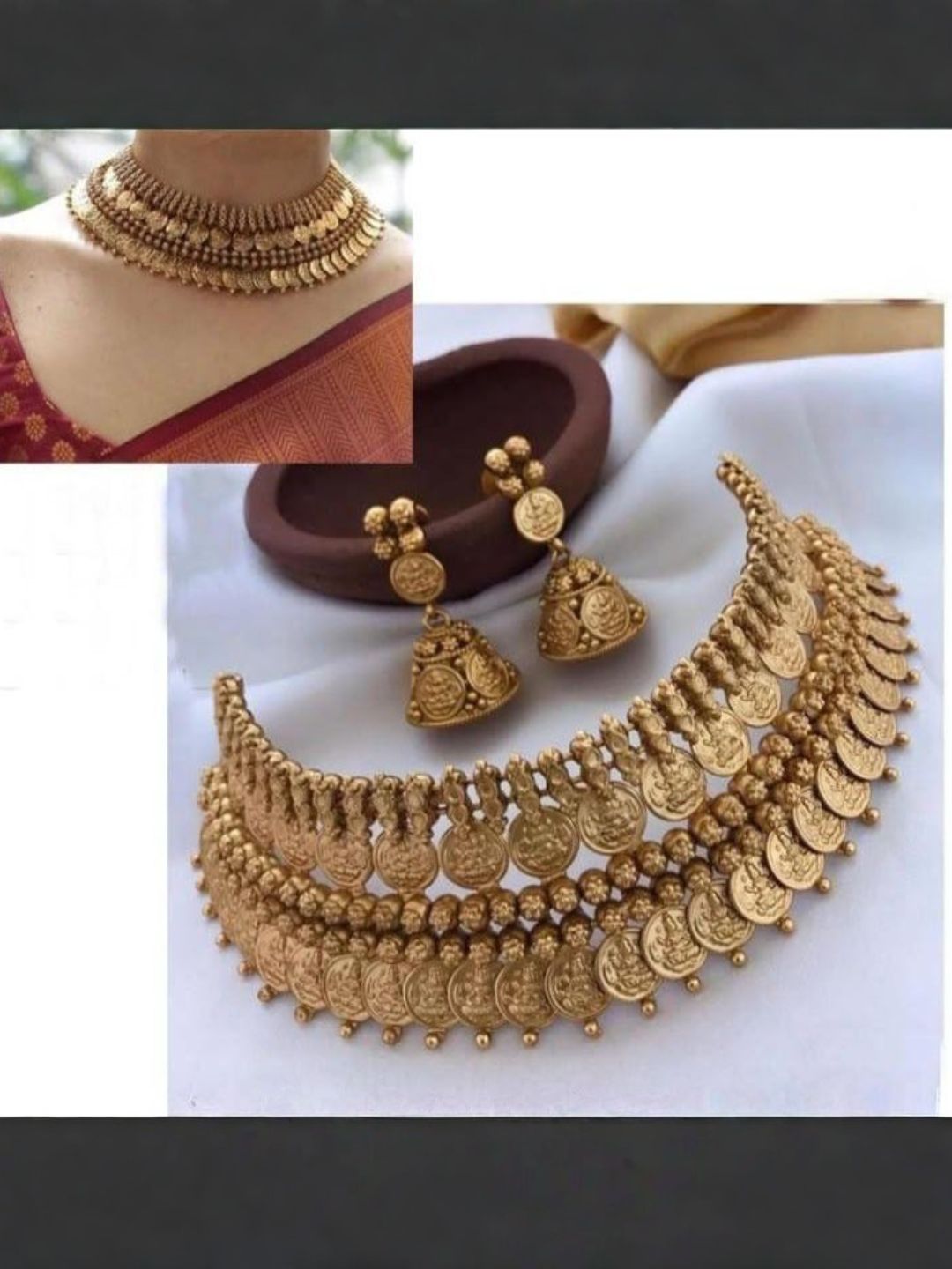 Ishhaara Antique Lakshmi Motifs Kasu Necklace