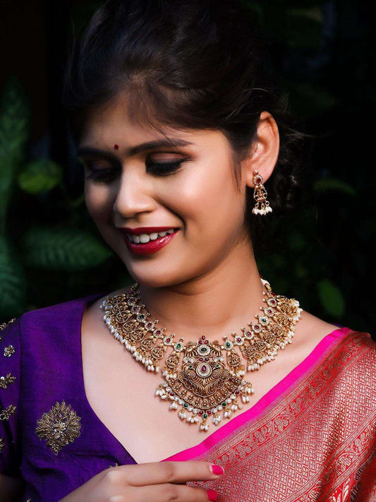 Ishhaara Antique Lakshmi Necklace Temple Jewellery Set