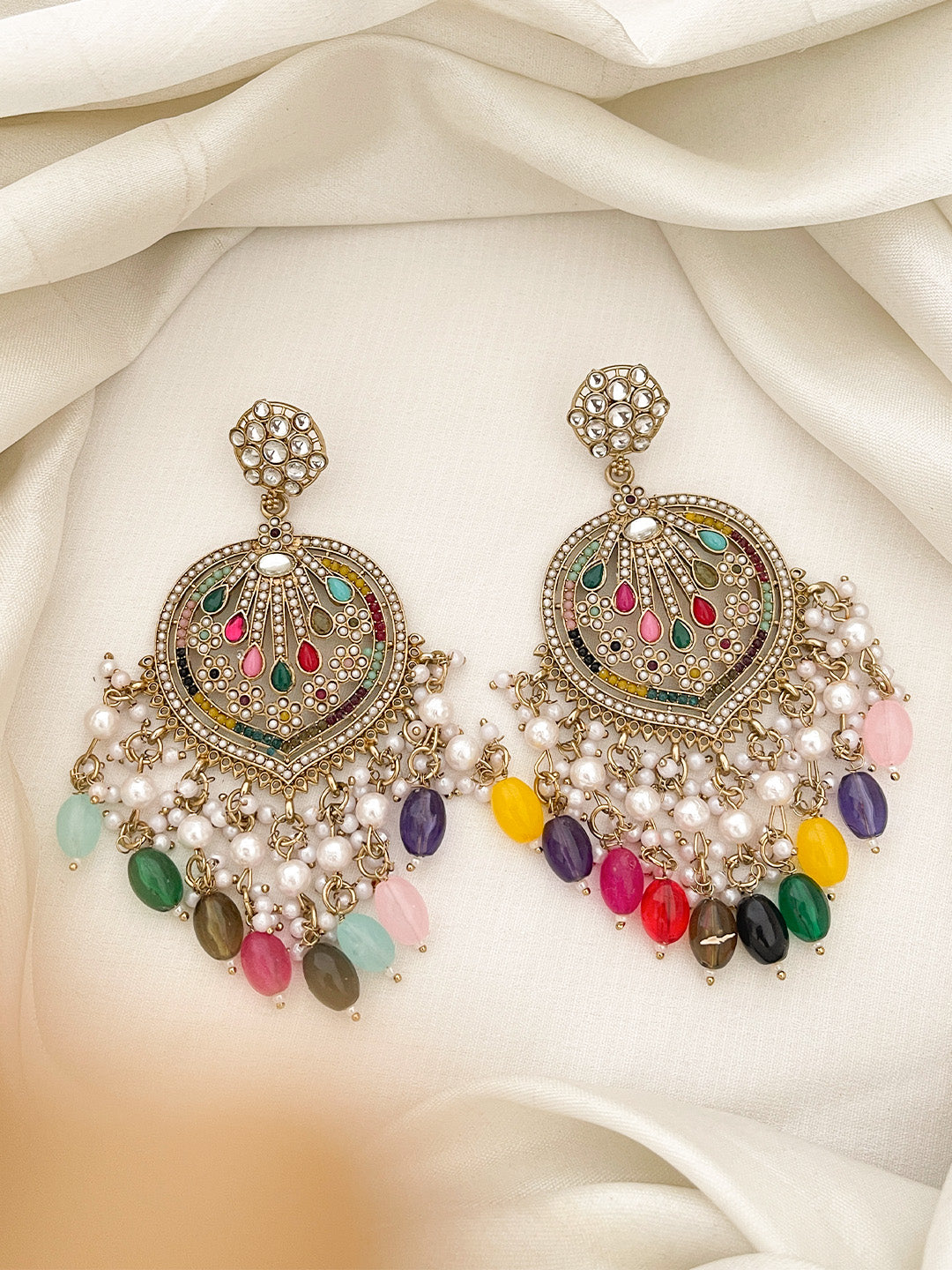 Ishhaara Antique Multicolor Gold Plated Ball Drop Dangler Earrings