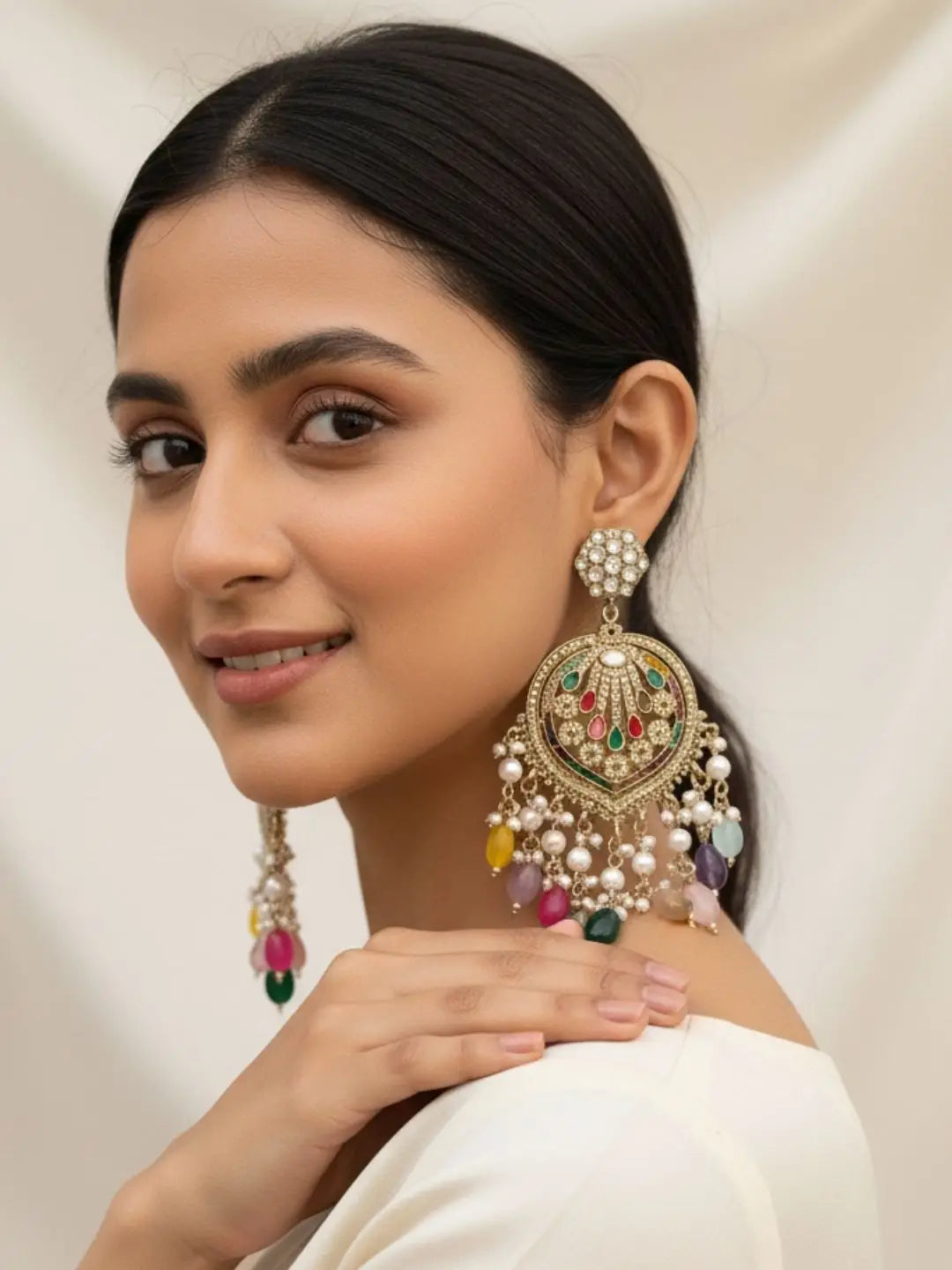 Ishhaara Antique Multicolor Gold Plated Ball Drop Dangler Earrings