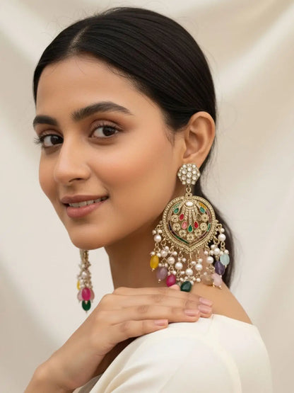 Ishhaara Antique Multicolor Gold Plated Ball Drop Dangler Earrings