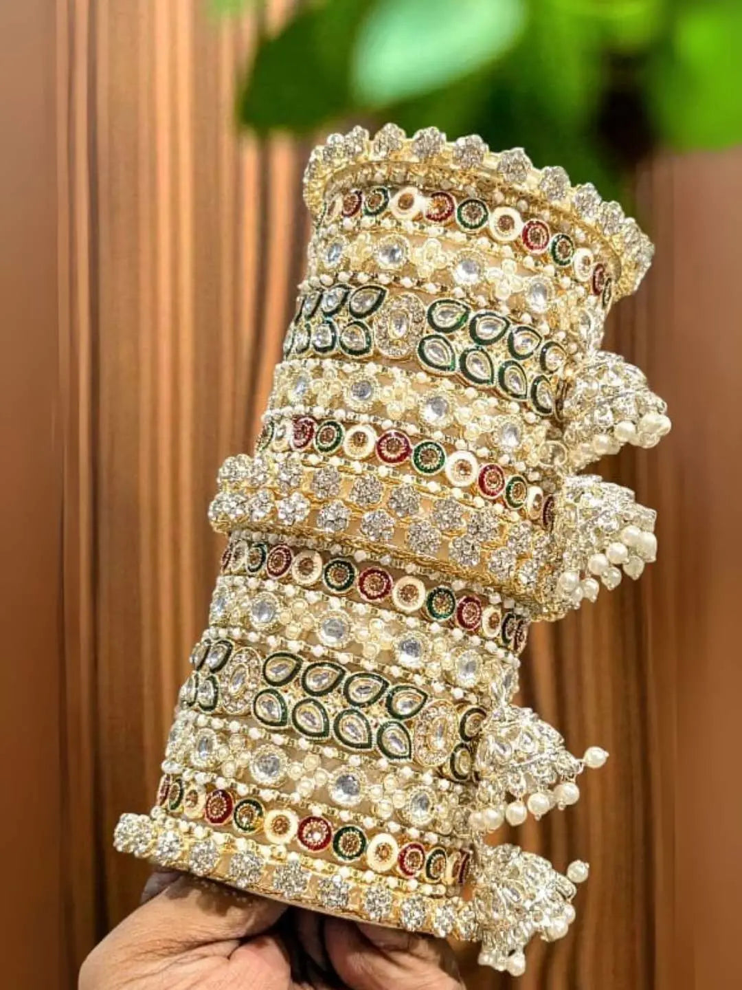 Ishhaara Antique Multicolored Kundan Studded Jhumka Bangles