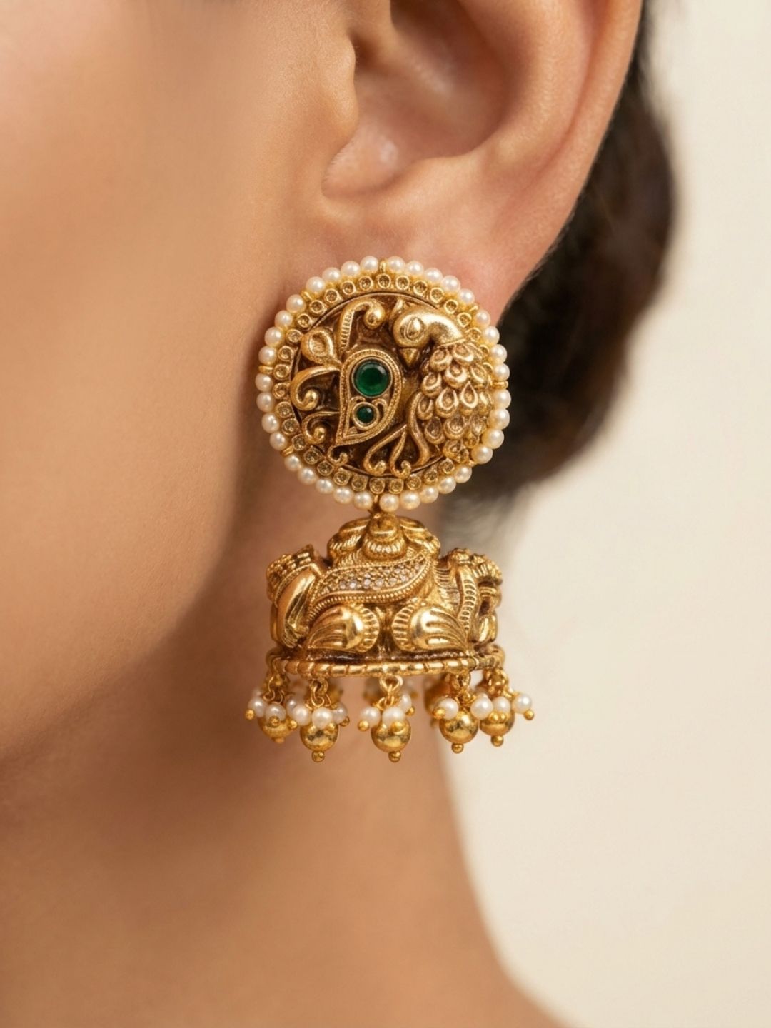 Ishhaara Antique Nagas Peacock Bridal Jhumkas