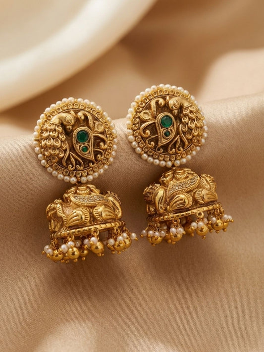 Ishhaara Antique Nagas Peacock Bridal Jhumkas