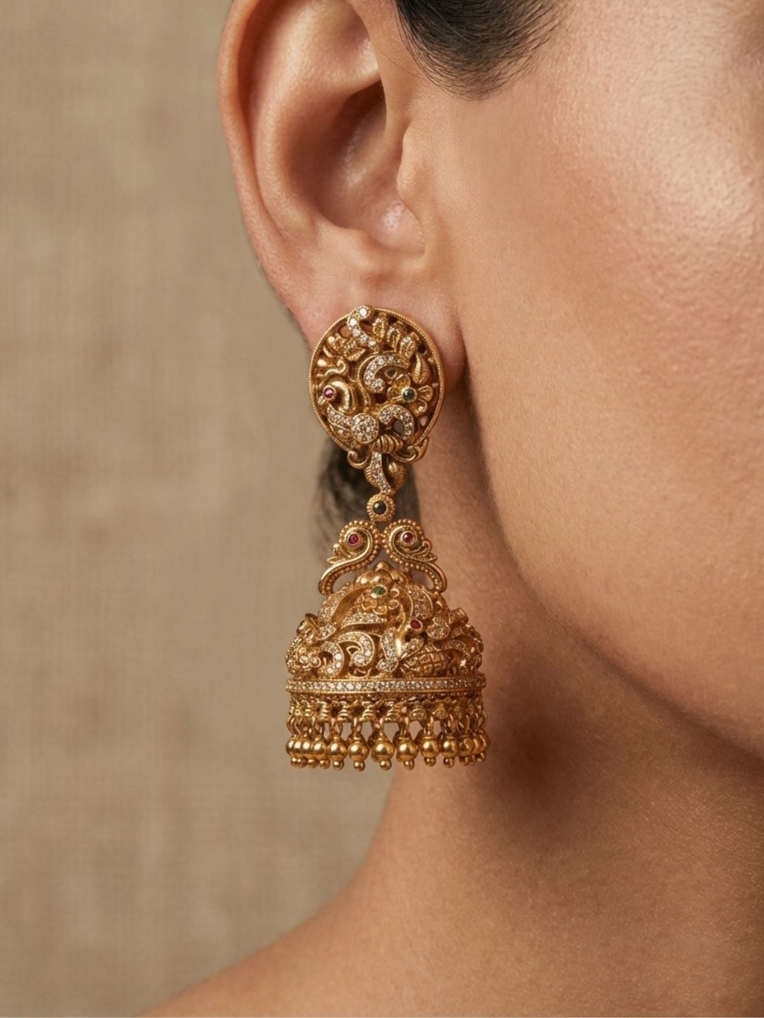 Ishhaara Antique Peacock Long Jhumka