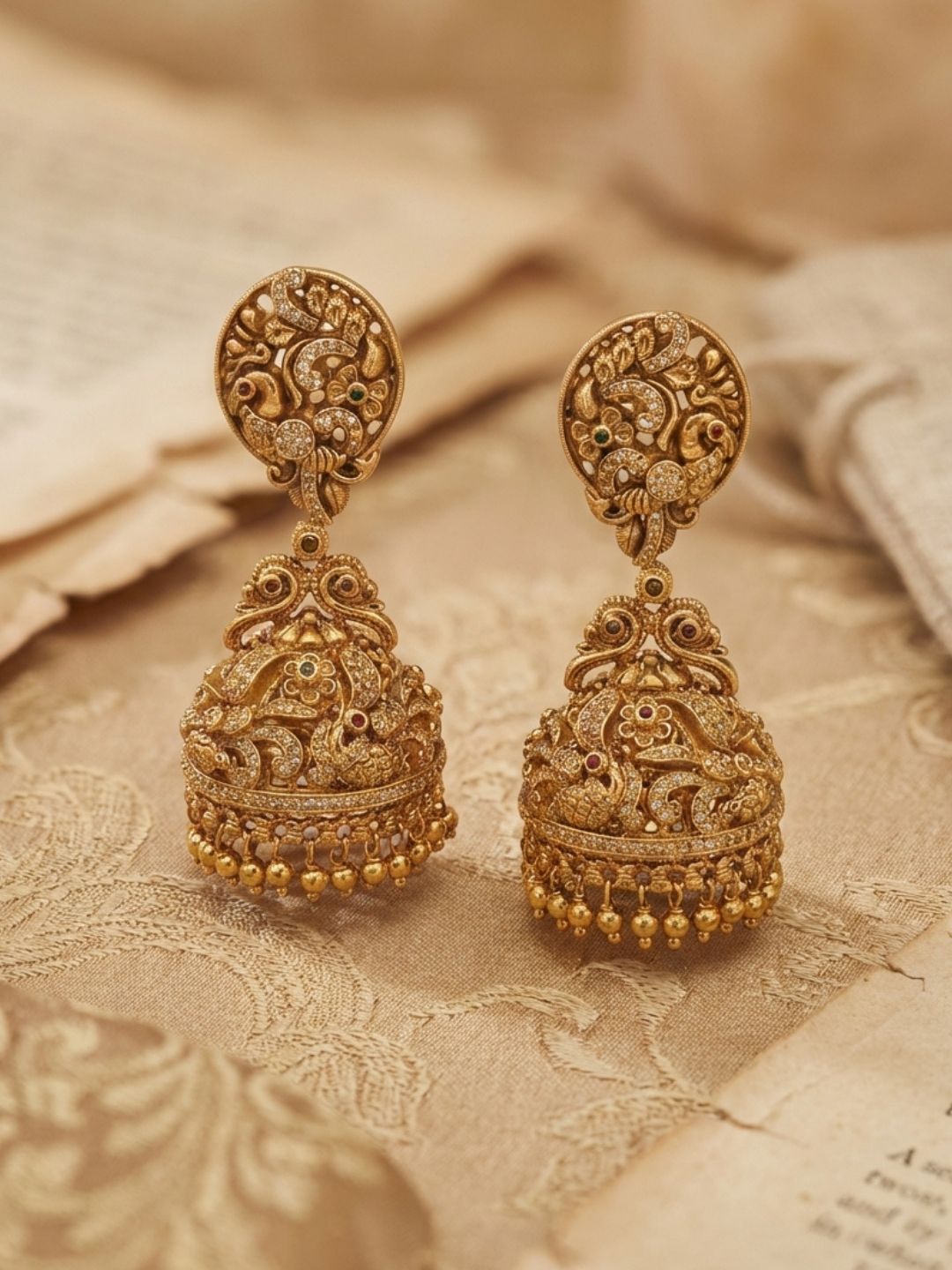 Ishhaara Antique Peacock Long Jhumka