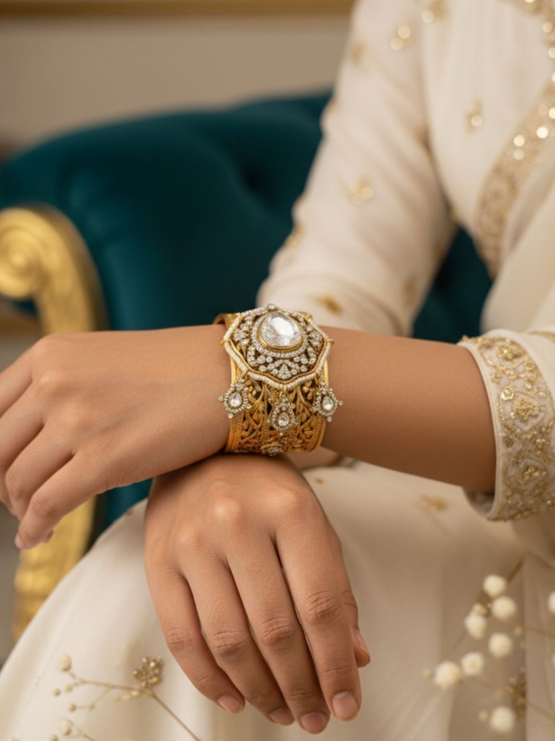 Ishhaara Antique Polki Cuff Bangle