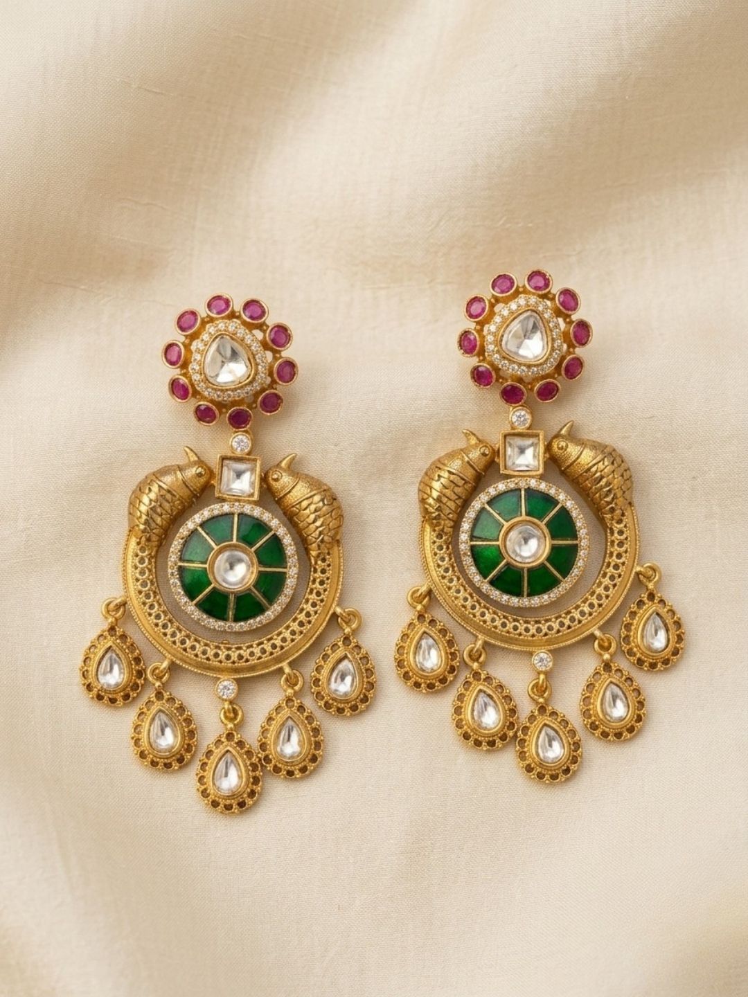 Ishhaara Antique Rajwadi Moissanite Polki Earrings