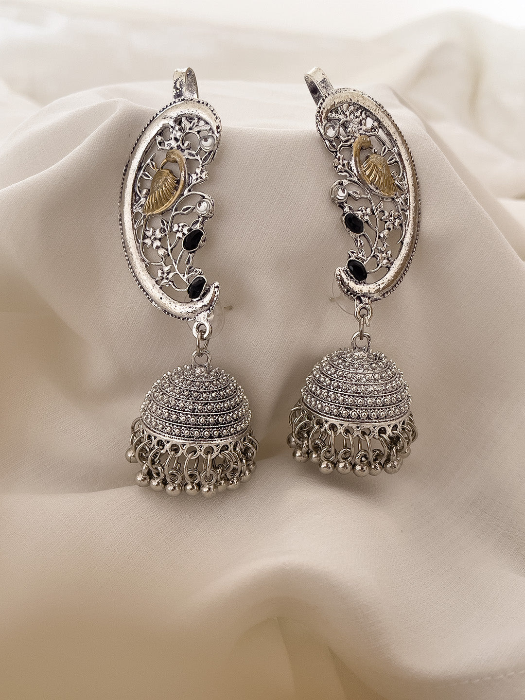 Ishhaara Antique Silver Oxidised Jhumki Earrings