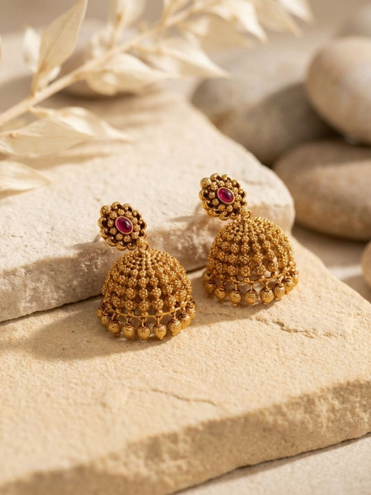Ishhaara Antique Stone Jhumkas