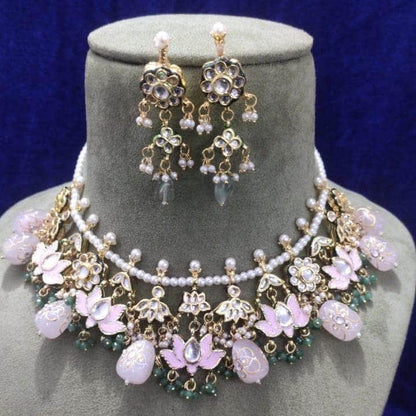 Ishhaara Ashima In Multi Stone Lotus Motif Necklace