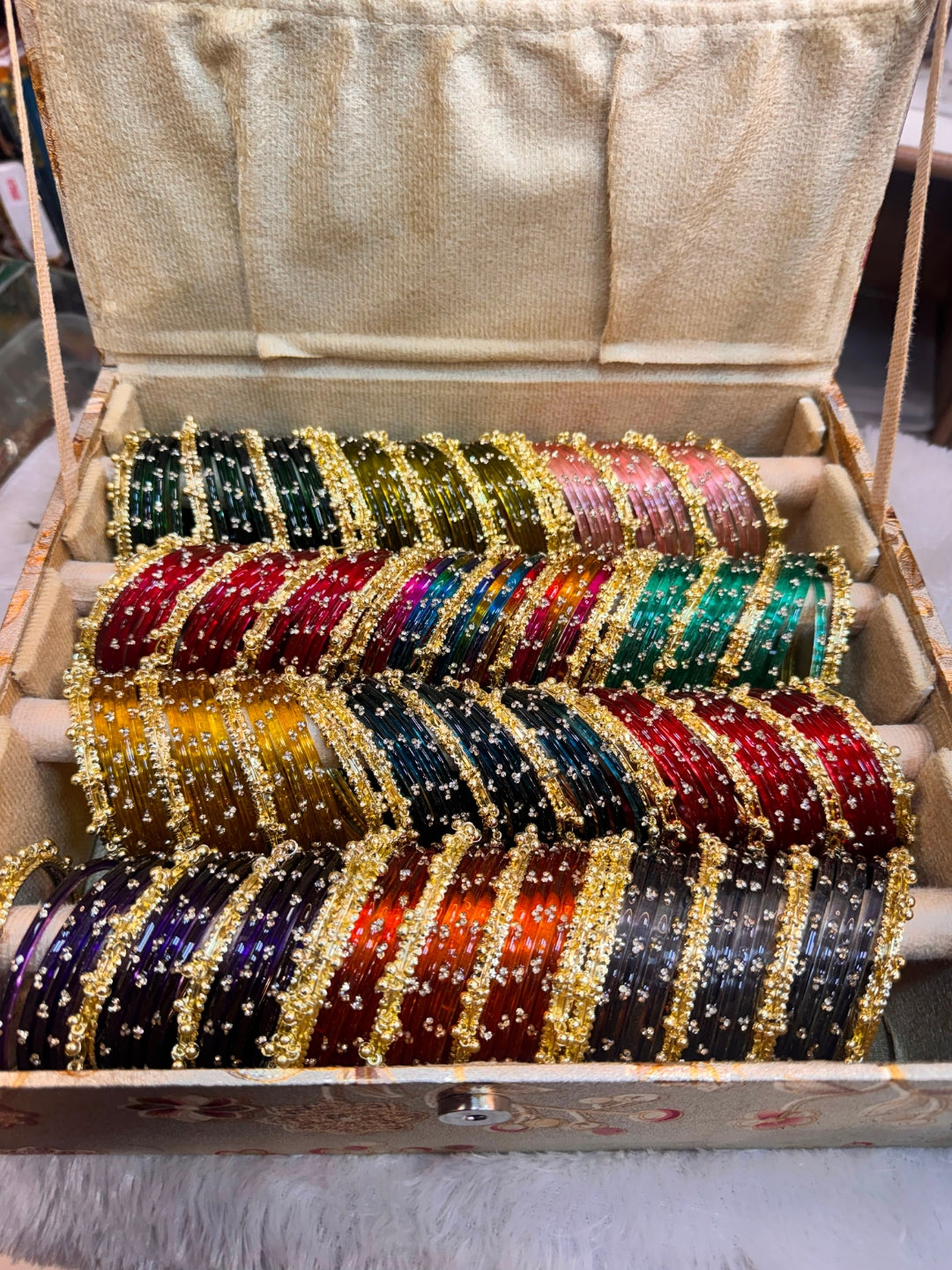 Ishhaara Assorted 12 Dozen Glass Bangles With 48 Kashmiri Bangles