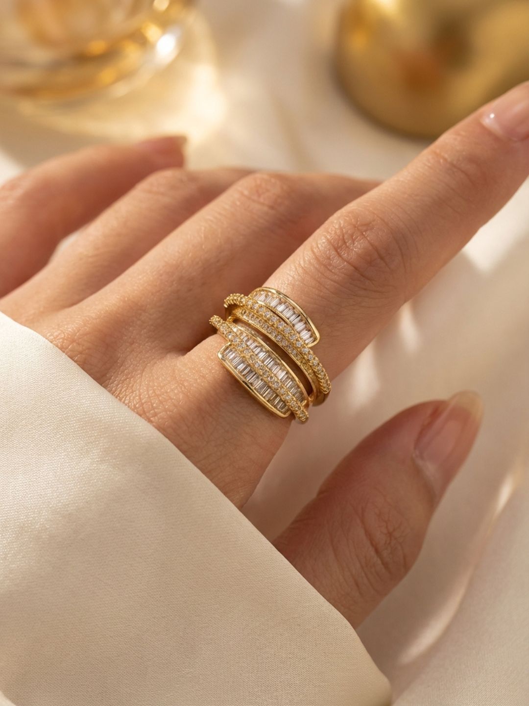 Ishhaara Baguette Multi Band Crystal Fashion Ring