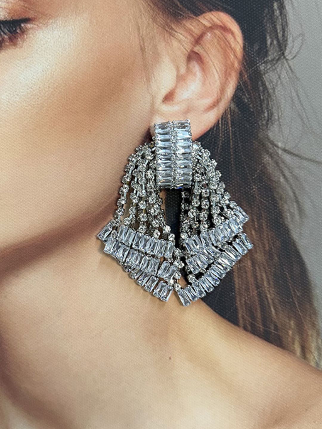 Ishhaara Baguette Rhinestone Fan Earrings