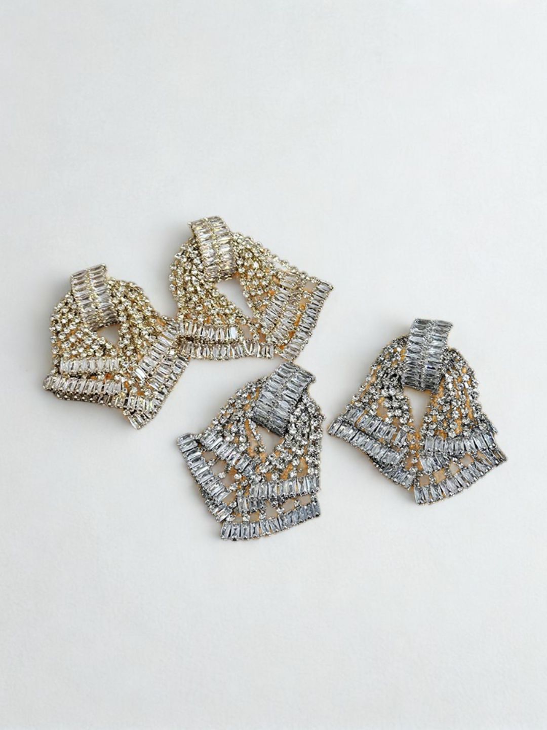 Ishhaara Baguette Rhinestone Fan Earrings