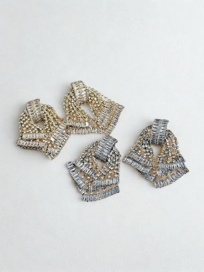 Ishhaara Baguette Rhinestone Fan Earrings