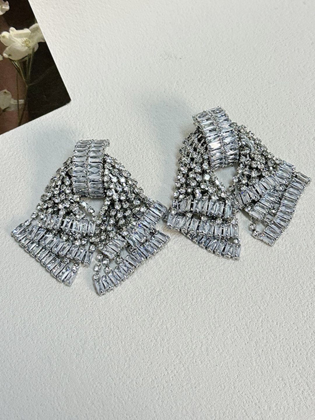 Ishhaara Baguette Rhinestone Fan Earrings