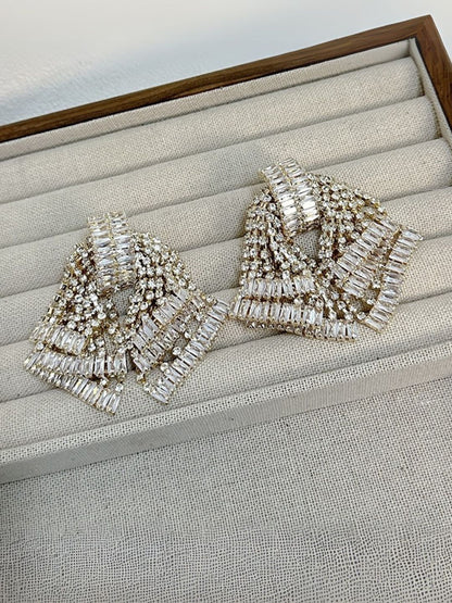 Ishhaara Baguette Rhinestone Fan Earrings