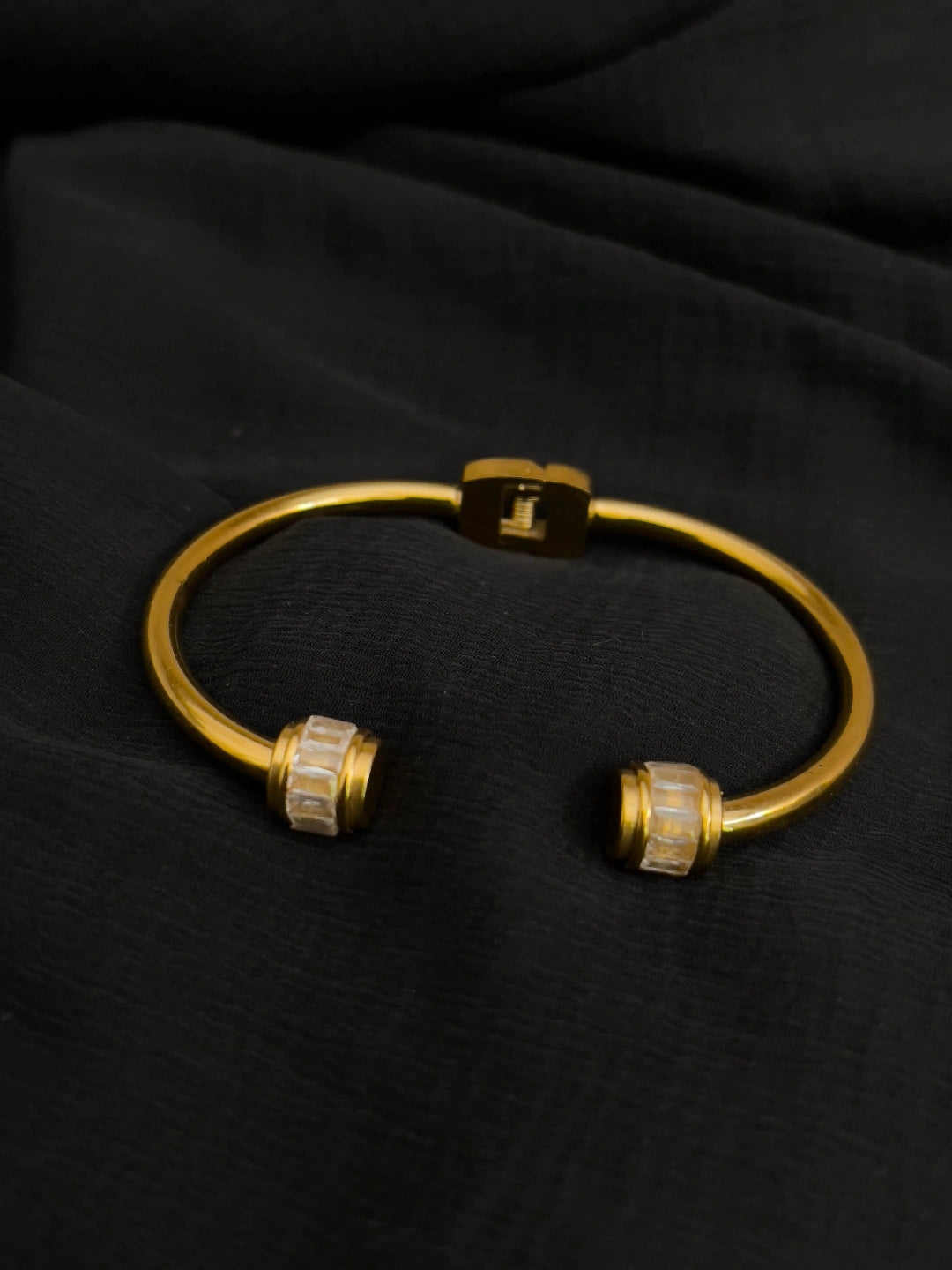 Ishhaara Baguette Studded Hinge Cuff Gold Bracelet