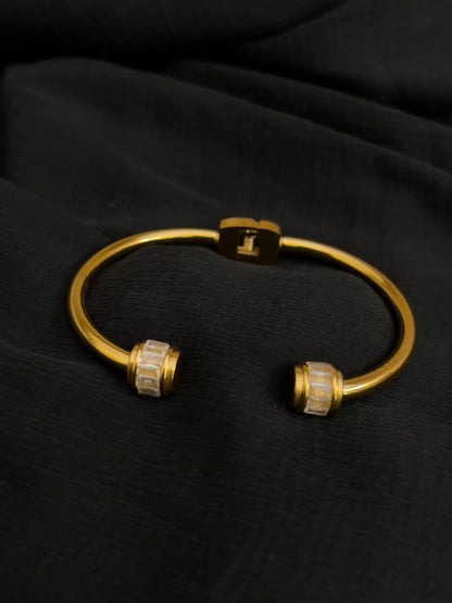 Ishhaara Baguette Studded Hinge Cuff Gold Bracelet