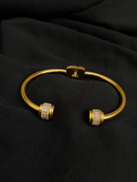 Ishhaara Baguette Studded Hinge Cuff Gold Bracelet