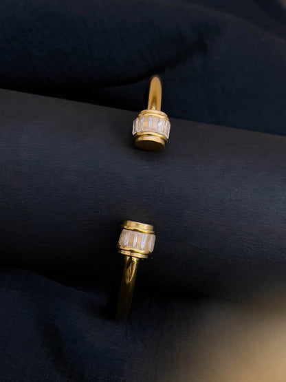 Ishhaara Baguette Studded Hinge Cuff Gold Bracelet