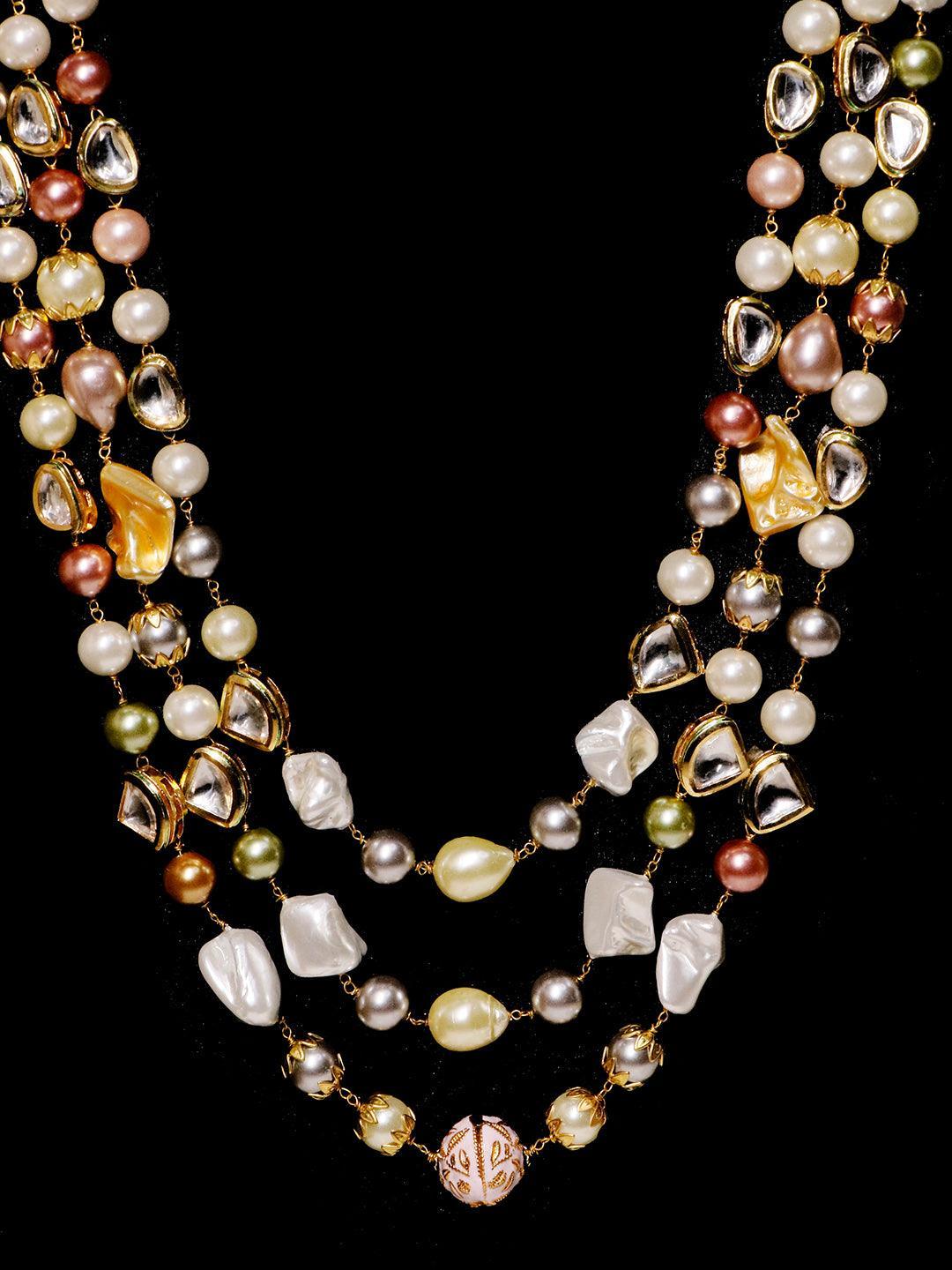 Ishhaara Baroque And Shell Pearl Triple Layered Haar