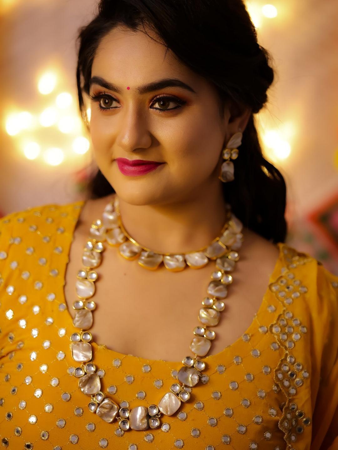 Ishhaara Baroque Kundan Long Necklace And Choker With Earrings