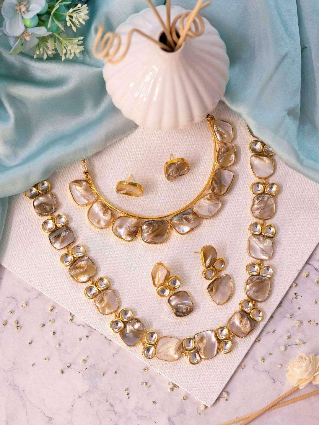 Ishhaara Baroque Kundan Long Necklace And Choker With Earrings