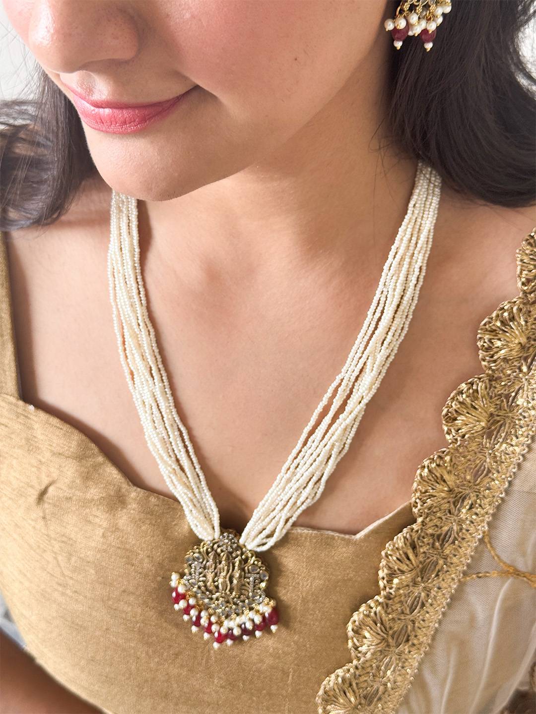 Ishhaara Bead Jadau Kundan Pendant Mala Necklace