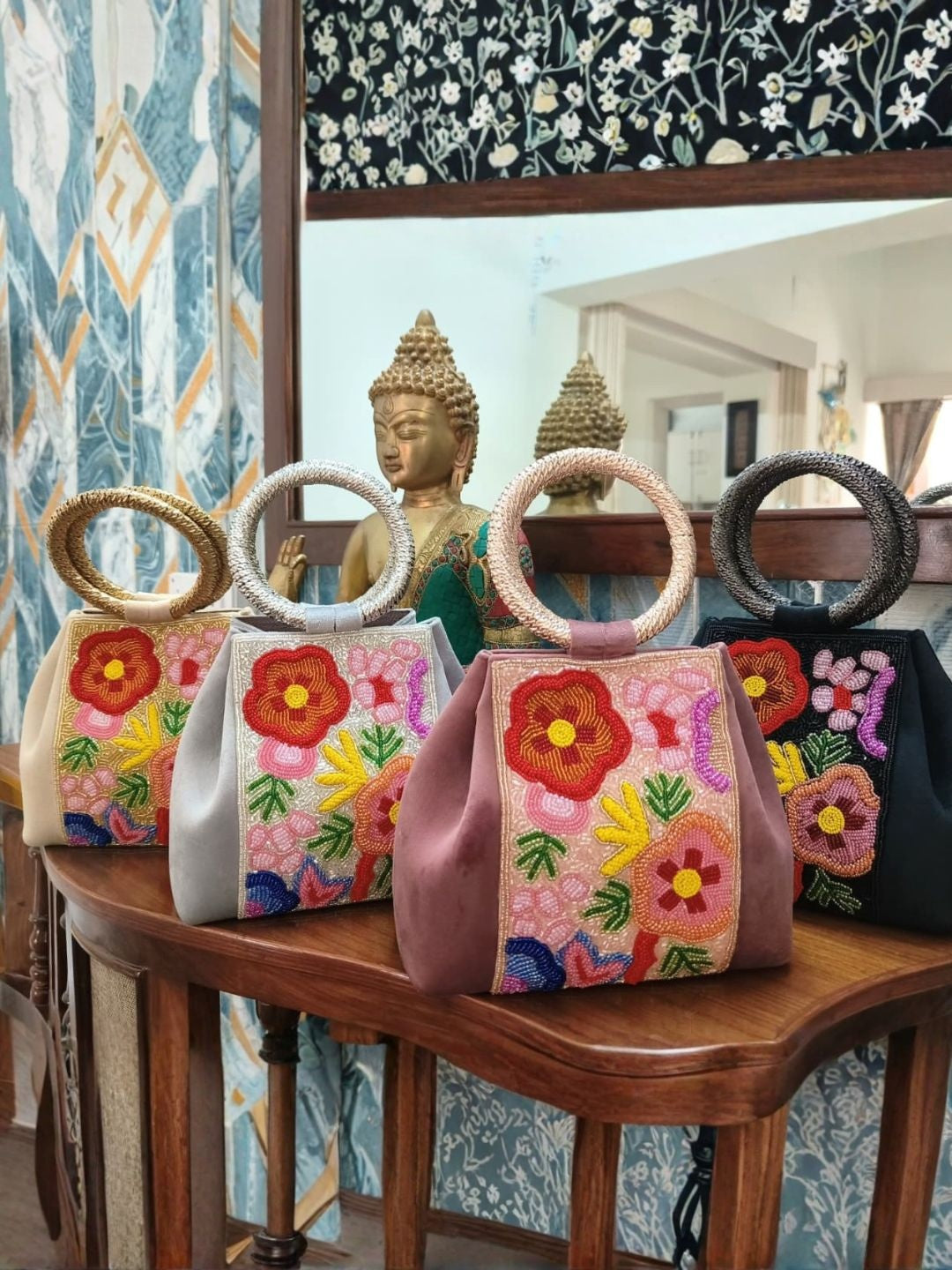 Ishhaara Embroidered Beaded Handbag — handcrafted Indian accessory