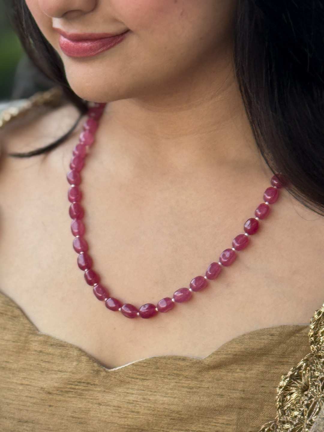 Ishhaara Beaded Semi-Precious Red Pearl Mala