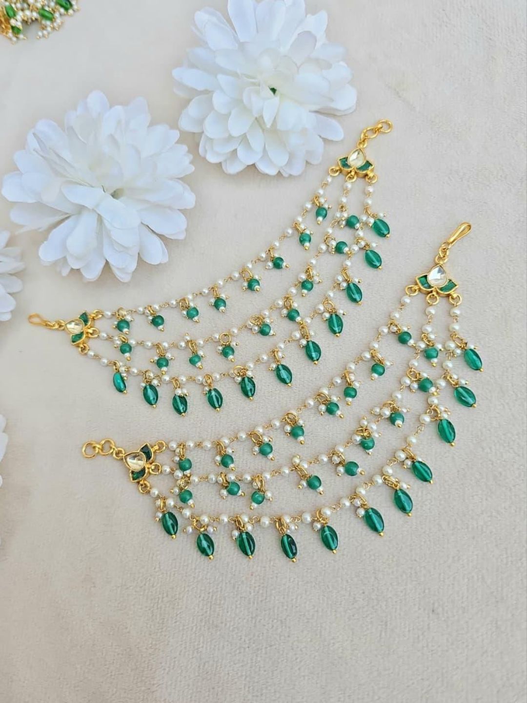Ishhaara Beads 3 Line Ear Chain