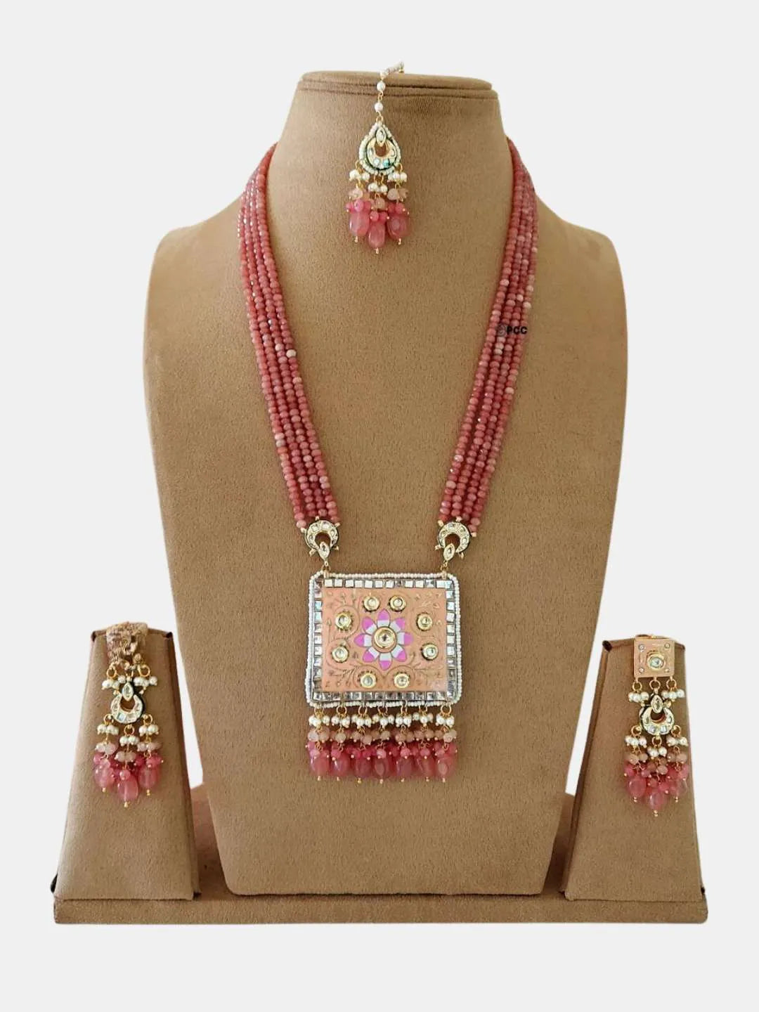 Ishhaara Beads Kundan Dublate Stone Beaded Pendant Necklace Set