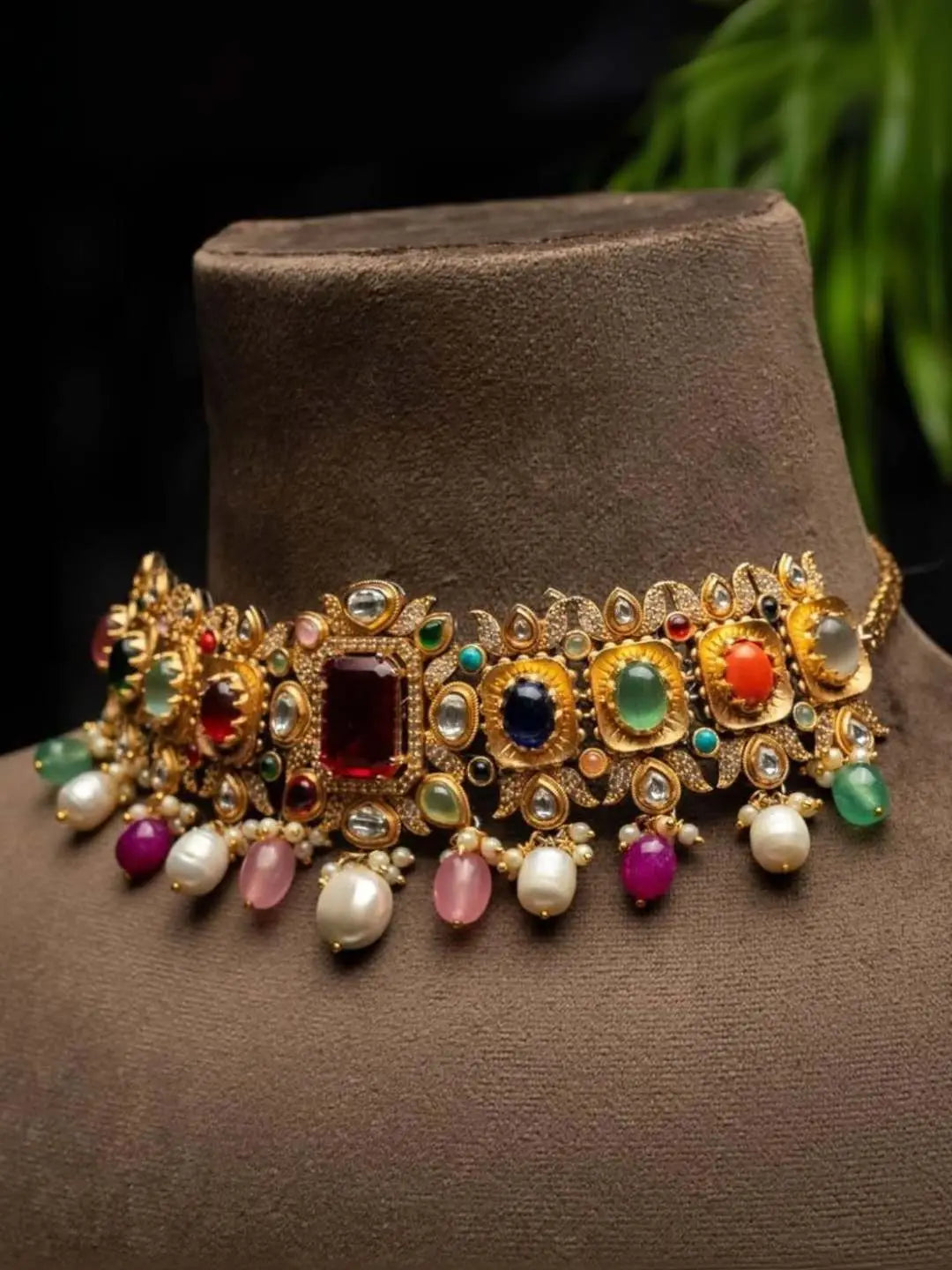 Ishhaara Beads Studded Navratna Choker