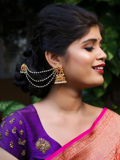 Ishhaara Beautiful Kempu Lotus Jhumka With Ear Chain