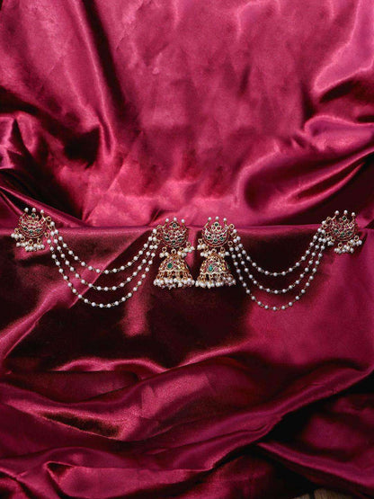 Ishhaara Beautiful Kempu Moon Jhumka With Ear Chain