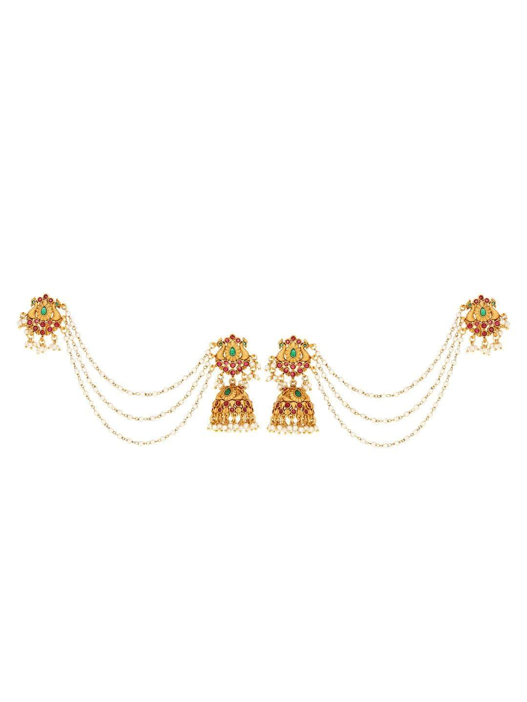 Ishhaara Beautiful Kempu Peacock Jhumka With Ear Chain